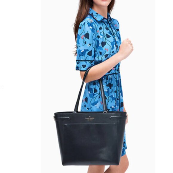 Kate Spade Staci Saffiano Leather Black Laptop Tote Silver Hardware - Picture 2 of 5